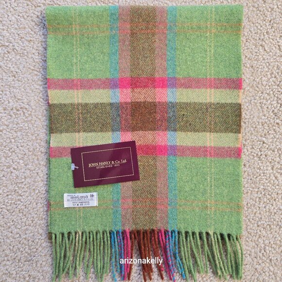 John Hanly Accessories - NWT John Hanly Ireland Lambswool Scarf Green & Pink Plaid